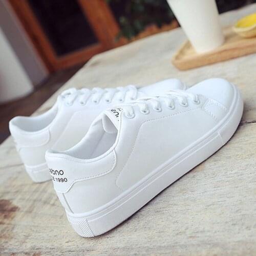 Female shoes sneakers women casual shoes 2021 new sewing fashion lace up ladies white shoes woman cheap PU leather shoes