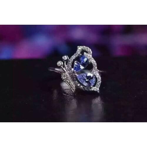 Natural blue tanzanite gem Ring Natural gemstone ring S925 sterling silver trendy Elegant Butterfly fly women girl gift Jewelry