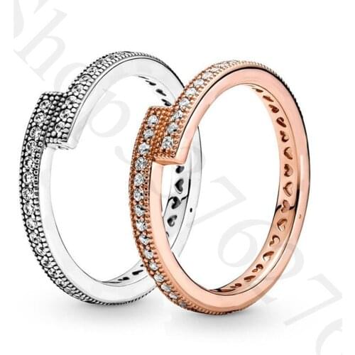 Authentic 925 Sterling Silver Sparkling Overlapping Fashion Ring For Pandora Women Bead Charm Gift DIY Jewelry