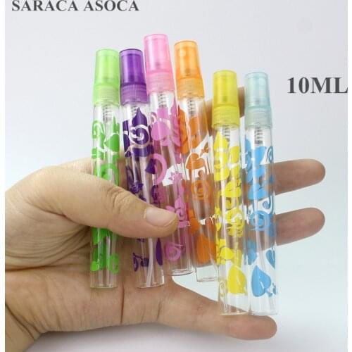 10ml High Quality Painted Color Spray Glass Perfume Bottle Colorful Plastic Atomizer Refillable Bottles Portable 100pcs/lot