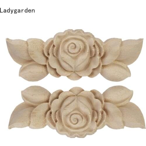 10PCS Flower Statues Woodcarving Corner Decal Unpainted Wooden Carved Decal Corner Applique Frame Furniture Cabinet Sculptures