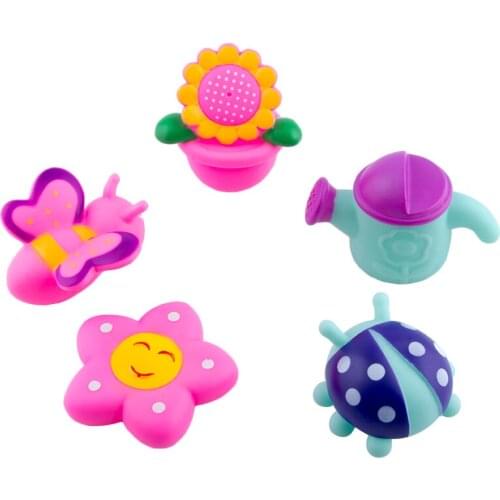5PCS Squirters & Sounding Dabbling Baby Bathing Toy Spray Water Garden Flower Bath Toys for Baby Girls (C5