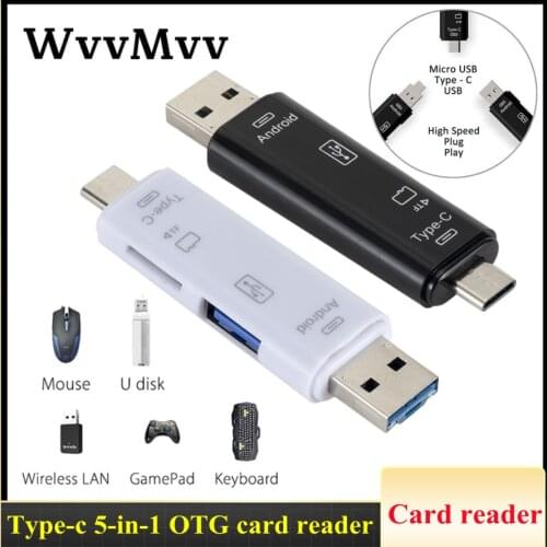 Type C & Micro USB 5 In 1 OTG Card Reader Flash Drive High-speed USB2.0 Universal OTG TF/SD Card for Android phone Computer