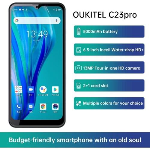 6.53inch Oukitel C23pro 4G Android 10.0 LTE Smartphone 4GB+64GB 5000mAh MT6762V/WB Mobile phone 8PM/13PM Camera Smart Phone