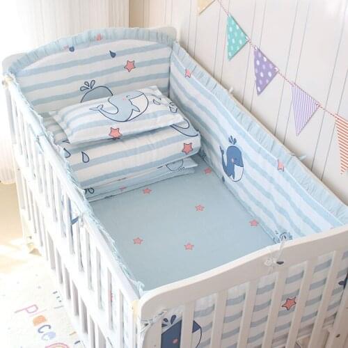 6pcs/set Blue Universe Design Crib Bedding Set Cotton Toddler Baby Bed Linens Include Baby Cot Bumpers Bed Sheet Pillowcase