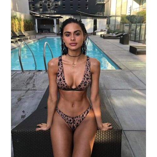 Bikini 2019 Sexy Women Swimwear 2pcs Suit Leopard print Swimsuit Solid Beachwear Bathing Suit Thong Bikini Set 1 Colors
