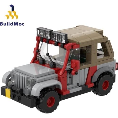 BuildMoc Jurassic Dinosaur Animal World Park Staff Jeeped Building Blocks MOC Creator Expert Figures Classic Model Toy For kids
