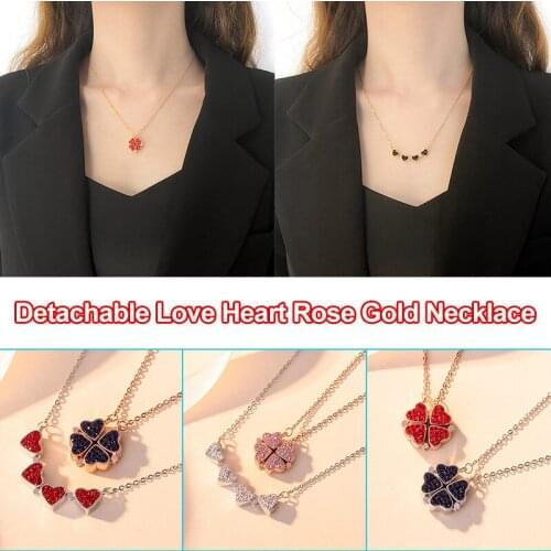 Lucky Four Leaf Clover Necklace Heart Shape Neck Chain Jewelry Gift for Women Girl SANA889