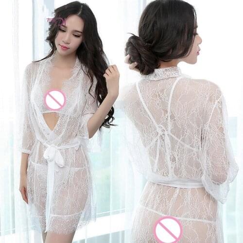 Black/White New Arrival Lady Lingerie Lace Sexy Sheer Floral Romantic Nightgowns Erotic See Through Bedroom Lace Slip Set