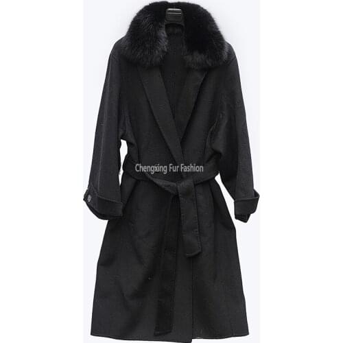 CX-G-T-49 2021 Fashion Winter Wool Cashmere Coat Women With Fox Fur Collar