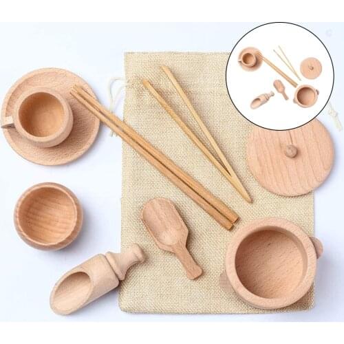 Wooden Kitchen Tableware Toys Pretend Play Toy Simulation Educational Toys Simulation Tableware Set for Boys Girls