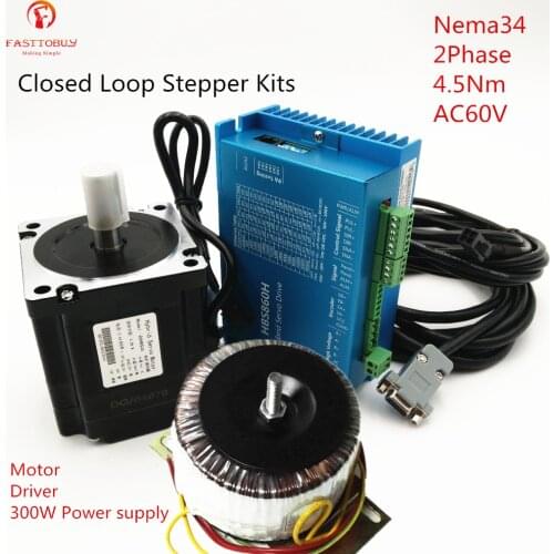 4.5Nm Nema34 2PhAC60V CNC Milling Engraving Closed Loop Stepper Drive+Motor+Power Supply kits HBS860H+86HBS45 with Power Supply