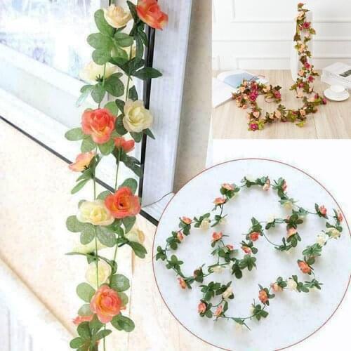 Silk Artificial Rose Vine Hanging Flowers For Wall Decoration Rattan Fake Plants Leaves Garland Romantic Wedding Decoration #50g