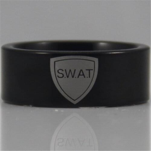 Free Shipping USA UK Canada Russia Brazil Hot Sales 8MM Black Pipe Special Weapons And Tactics Design Tungsten Comfort Fit Ring