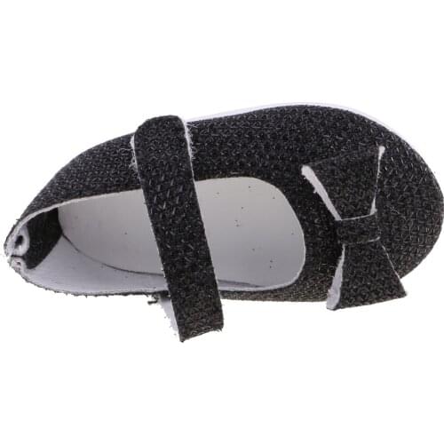 2xSticky Strap Flats Leather Shoes with Bowknot for 18inch American Doll Black