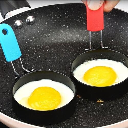 Omelette Ring Round Fried Egg Mold with Anti-Scald Silicone Handle Stainless Steel Pancake Mould Tool for Frying Egg
