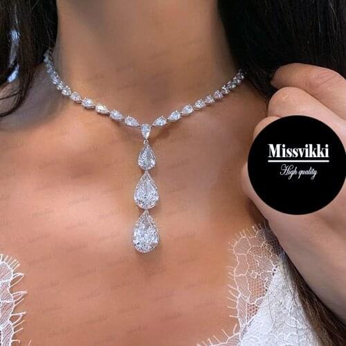 Missvikki Gorgeous Shiny Waterdrop Necklace Earrings Green Crystal Jewelry Sets For Women Statement Necklace Earrings Jewelry