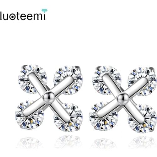 LUOTEEMI LUOTEEMI Fashion Korean Earrings Small Cute Cross Stud Earring for Women Shinning CZ Wedding Jewelry