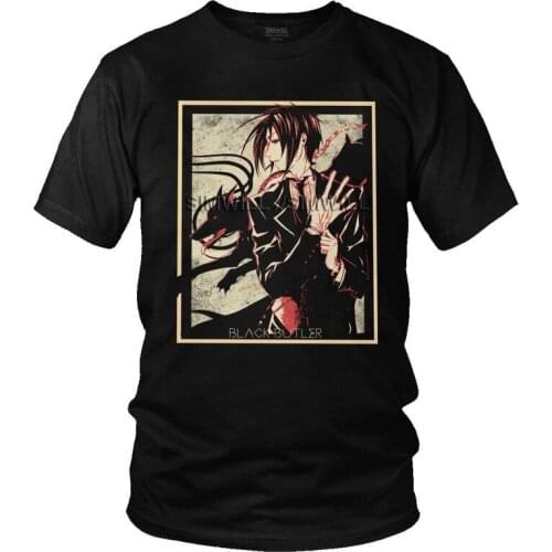 Mens Black Butler T Shirt Short Sleeved Cotton Tshirt Novelty T-shirt Casual Sebastian Michaelis Ciel Phantomhive Tee Clothes