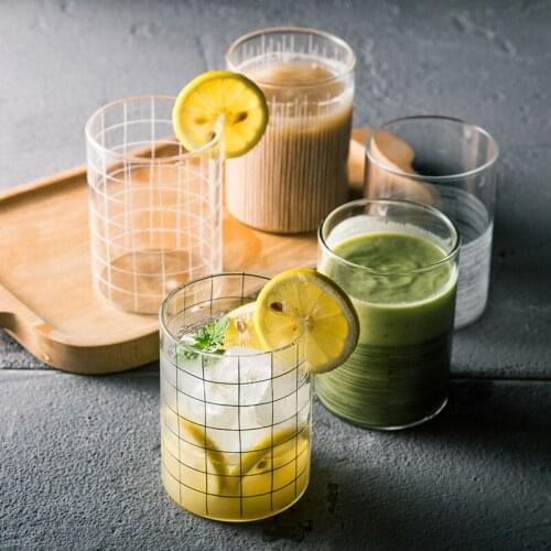 Set of 6pcs Minimalist Glass Cup Transparent Stripe Design Beer Juice Milk Cup for Family Glass Water Cup Drinkware