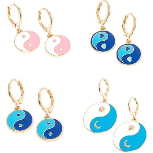 New Ins Oil Drop Round Yin Yang Earrings Simple Colorful Tai Chi Gossip Earrings For Women Girls Fashion Jewelry