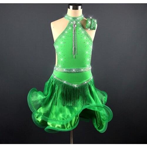 New Latin dance dress Latin dance performance costume competition dress green Latin dance dance dress fringed fishbone skirt hem