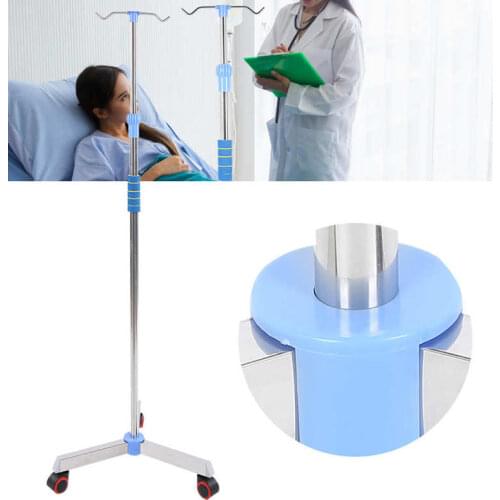 Adjustable IV Pole Stainless Steel IV Drip Stand Infusion Holder with 2/4 Hooks & Wheels for Home Clinic Health Care
