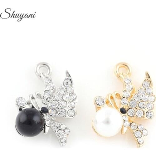 20pcs Simulated Pearl Rhinestone Butterfly Charms Pendant Diy Personalized Necklace Bracelet Handmade Accessories Jewelry