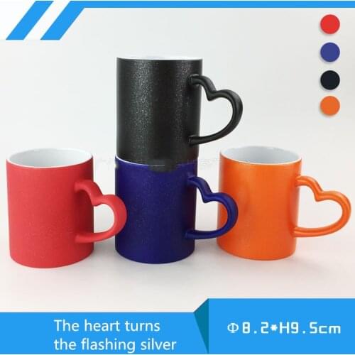 Blank Sublimation The heart turns the flashing silver Color changing mugs by Sublimation INK DIY Transfer Heat Press Print