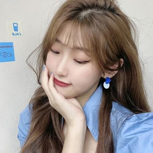 Korean Heart Blue Drop Earrings For Women Fashion Statement 2021 Trend Geometric Earrings kolczyki Female Jewelry Accessories