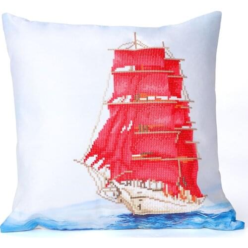 Diamond Painting Cushion Cover Replacement Throwing Pillow Case Decor Landscape Ship Partial Round Drill DIY Mosaic Cross Stitch