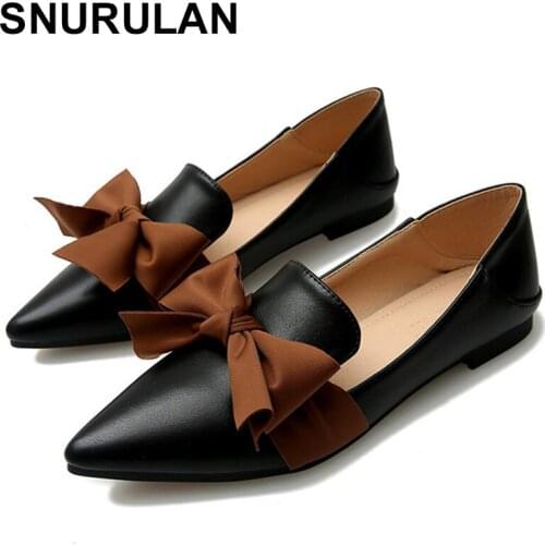 SNURULANPointed Toe Flats Korean Style Women Leather Shoes Luxury Shoes Women Designers Creepers Slip On Shoes For Women BigSize