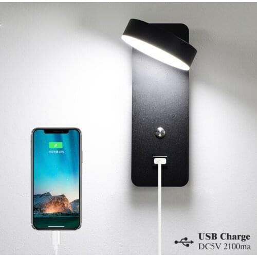 Led indoor wall lamps with Switch USB Charge wall light 3 Color 9W lighting For home Bedside Stairway Sconce luminaria