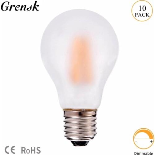 Grensk A19 Frosted Globe led Lamp 8W Vintage LED Filament Bulb E26 E27 Warm White 2700K 110V 220V AC Decorative Lights Dimmable