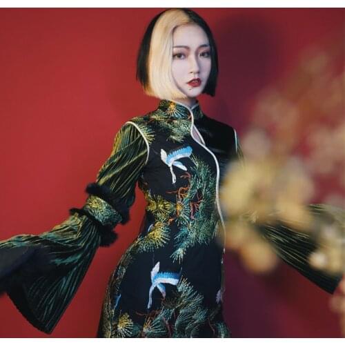 Vietnam Traditional Dress Vietnam Clothing Qipao Velvet Long Sleeve Modern Cheongsam Asian Clothes Dress Ao Dai Dress FF2753