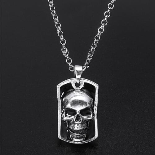 Vintage Silver Colour Skull Head Pentand Necklace Retro Skeleton Chain Necklace Classics Gothic Punk Men Necklace Jewelry Gift