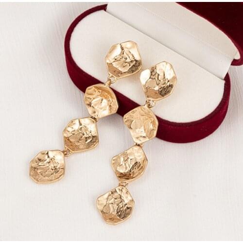 Vintage Gold Color Bar Long Tassel Drop Earrings for Women Geometric Korean Rough Metal Dangle Earring Fashion Jewelry 2020 New