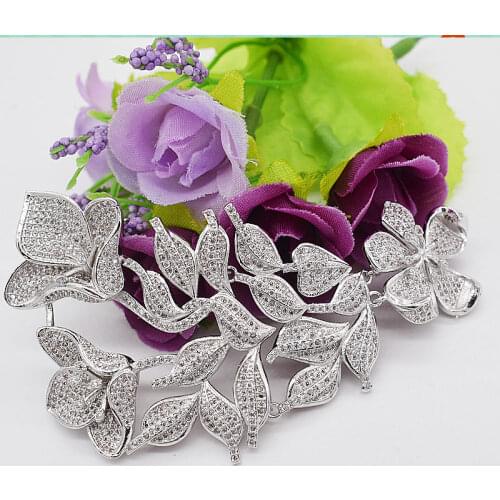 High-grade zircon micro inlay big flower buckle tassel pendant fashion long sweater chain link clasp accessories