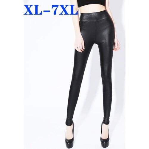 Plus Size 5XL 6XL 7XL Women Leggings Black High Waist Faux Leather Leggings High Elastic Stretch Skinny Pants Pencil Trousers