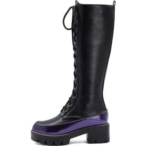 Winter for woman New Fashion Sexy Consice Shoes White Chunky Heels Zipper Cross tied Clear Heels Boots Knee high boots 34-43