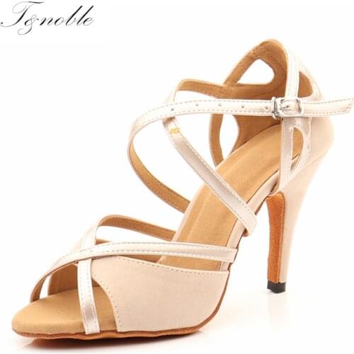 Social Dancing Shoes Latin Ballroom Dance Shoes Women`s Salsa Bachata Dance Shoes Soft Sole Low High Heels Skin Wedding Sandals