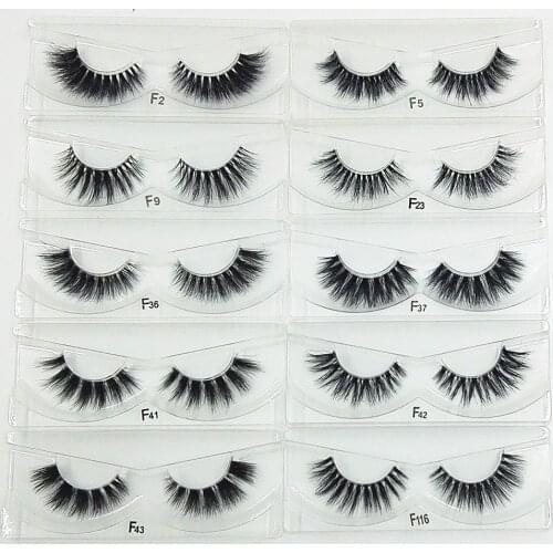 1pair 10 styles 3D Mink lashes Plastic Black Terrier Natural Long Thick false eyelashes Hand Made with clear band makeup tools