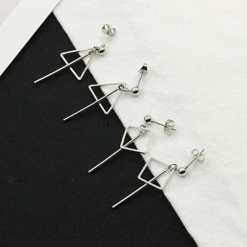 10 pairs/lot Women Triangle Stud Earrings Silver Color Long Tassel Hollow Square Charm Earring Accessories Ear Jewelry Eardrop