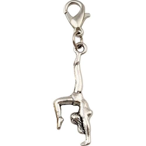 100Pcs/lots Zinc alloy Gymnastics Gymnast sporter Charms Bead with Lobster clasp Fit Charm Bracelet DIY Jewelry 11x44mm