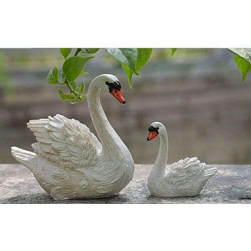 2pcs/set Resin Swans Model Miniature Animal Model Sculpture for Home Fairy Garden Lawn Decoration DIY Craft Display