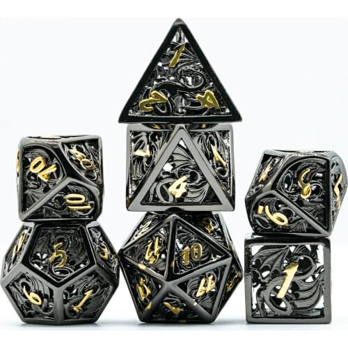 2021 New Cusdie Hollow Metal Flying Dragon D&D Dice, 7 PCs DND Dice, Polyhedral Dice Set, for Role Playing Game MTG Pathfinder