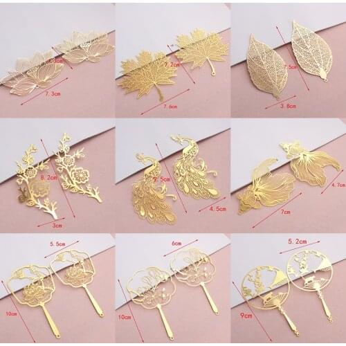 5pc/lot Copper Brass Metal Hollow Leaves Flowers Fan Filigree Slice For Diy Jewelry Crafts Making Scrapbook Decoration Materials