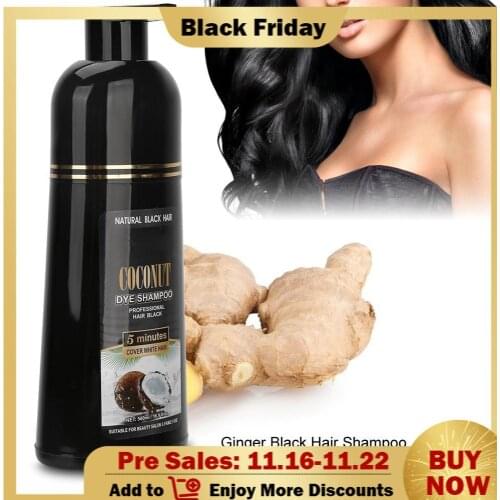 500ml Coconut Ginger Shampoo Fast Black Hair Dye Coloring Nourishing Shampoo Hair Care Tool