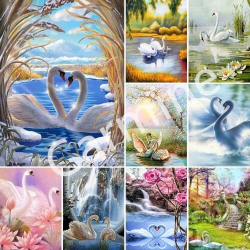White Swans 5D DIY Diamond Painting Animal Cross Stitch Art Picture Of Rhinestones Embroidery Full Round&Square Drill Decoration
