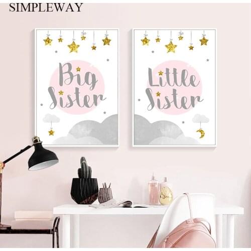Big Sister Funny Child Poster Canvas Wall Art Nursery Quotes Print Painting Nordic Kid Decoration Picture Baby Girl Room Decor